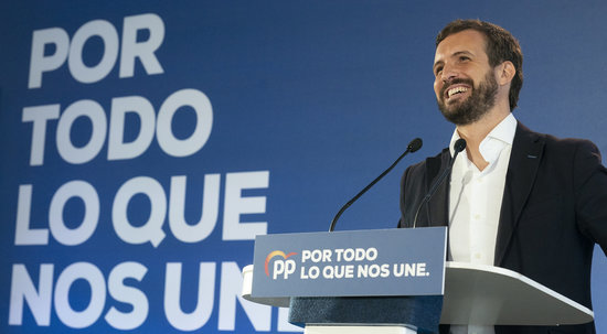 Pablo Casado, head of the People's Party, at a campaign event on November 2, 2019 in Galicia (by David Mudarra/PP)